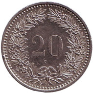 Монета 20 раппенов. 1998 год, Швейцария. Монета 20 раппенов. 1998 год, Швейцария.