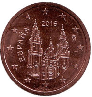 Монета 2 цента. 2016 год, Испания. Монета 2 цента. 2016 год, Испания.