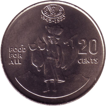 Монета 20 центов. 1995 год, Соломоновы острова. FAO. ФАО. Продовольственная программа.