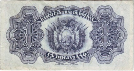 Банкнота 1 боливиано. 1928 год, Боливия. Номер 128а(6). Симон Боливар.