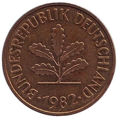 Монета 5 пфеннигов. 1982 год (J), ФРГ. Дубовые листья.