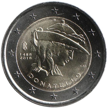 Монета 2 евро, 2016 год, Италия. Донателло.