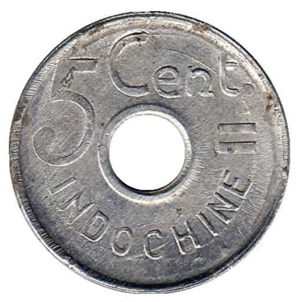 Монета 5 центов. 1943 год, Французский Индокитай. Из обращения.