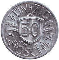 Монета 50 грошей. 1946 год, Австрия. Монета 50 грошей. 1946 год, Австрия.