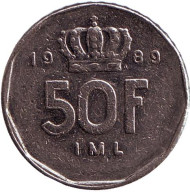 Монета 50 франков. 1989 год, Люксембург. (Старый тип) Монета 50 франков. 1989 год, Люксембург. (Старый тип)