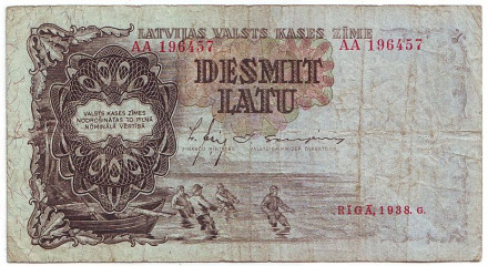 Бона 10 латов. 1938 год, Латвия.