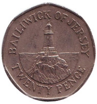 Монета 20 пенсов. 1997 год, Джерси. Маяк в Ла-Корбьере. Монета 20 пенсов. 1997 год, Джерси. Маяк в Ла-Корбьере.