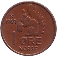 Монета 1 эре. 1969 год, Норвегия. Белка. Монета 1 эре. 1969 год, Норвегия. Белка.