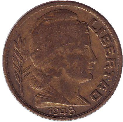 Монета 10 сентаво. 1948 год, Аргентина. Монета 10 сентаво. 1948 год, Аргентина.