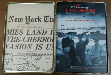 Набор из 3-х монет номиналом 5 фунтов Гернси, Олдерни, Джерси. 2004 год. 60 лет высадки в Нормандии. D-Day.