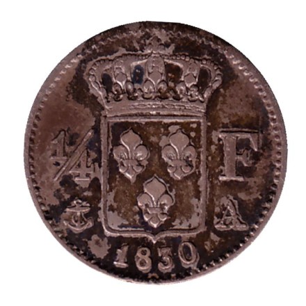 Монета 1/4 франка. 1830 год (А), Франция. Карл X.