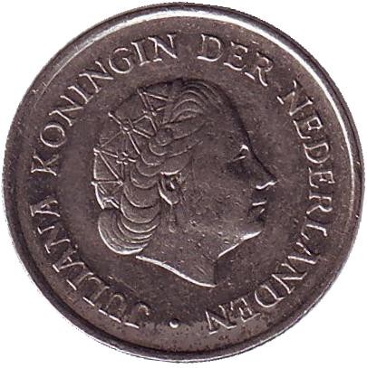 Монета 25 центов. 1970 год, Нидерланды. Монета 25 центов. 1970 год, Нидерланды.