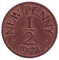 Монета 1/2 нового пенни. 1971 год, Гернси. Монета 1/2 нового пенни. 1971 год, Гернси.
