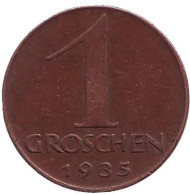 Монета 1 грош. 1935 год, Австрия. Монета 1 грош. 1935 год, Австрия.