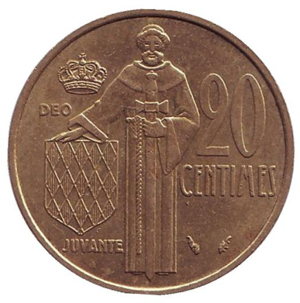 Монета 20 сантимов. 1978 год, Монако. Редкая! Из обращения.