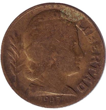 Монета 10 сентаво. 1947 год, Аргентина.