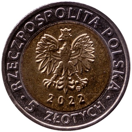 Монета 5 злотых. 2022 год, Польша. Мошненский замок.
