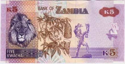 Банкнота 5 квача. 2021 год, Замбия. Орлан-крикун.