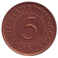Монета 5 центов. 1990 год, Маврикий. Монета 5 центов. 1990 год, Маврикий.