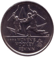 Монета 25 центов. 2009 год, Канада. Олимпийские игры в Солт-Лейк-Сити. Женский хоккей. Монета 25 центов. 2009 год, Канада. Олимпийские игры в Солт-Лейк-Сити. Женский хоккей.