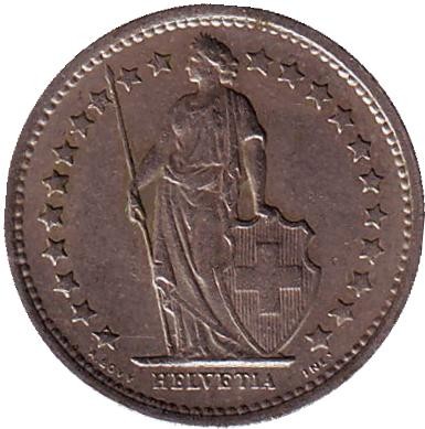 Монета 1/2 франка. 1968 год, Швейцария.