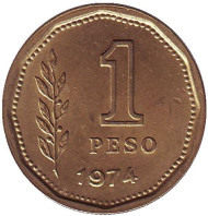 Монета 1 песо. 1974 год, Аргентина. Монета 1 песо. 1974 год, Аргентина.