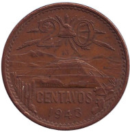 Монета 20 сентаво. 1943 год, Мексика. Пирамида Солнца. Монета 20 сентаво. 1943 год, Мексика. Пирамида Солнца.