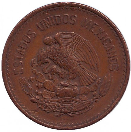 Монета 20 сентаво. 1943 год, Мексика. Пирамида Солнца.