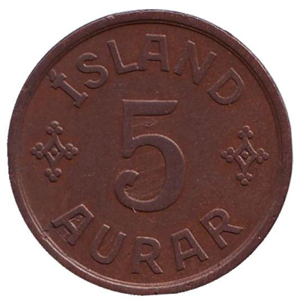 Монета 5 аураров. 1931 год, Исландия.