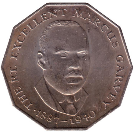 Монета 50 центов. 1987 год, Ямайка. Маркус Гарви - национальный герой.