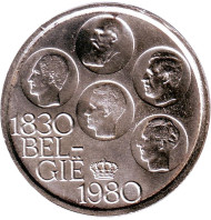 Монета 500 франков. 1980 год, Бельгия. BELGIE. 150 лет независимости Бельгии. Монета 500 франков. 1980 год, Бельгия. BELGIE. 150 лет независимости Бельгии.