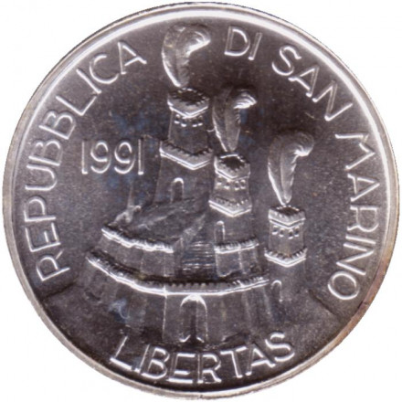 Монета 1000 лир. 1991 год, Сан-Марино. Голубь мира. Монета 1000 лир. 1991 год, Сан-Марино. Голубь мира.