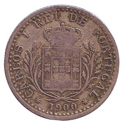 Монета 100 рейсов. 1900 год, Португалия. Из обращения. Монета 100 рейсов. 1900 год, Португалия. Из обращения.