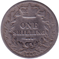 Монета 1 шиллинг. 1880 год, Великобритания. Королева Виктория.