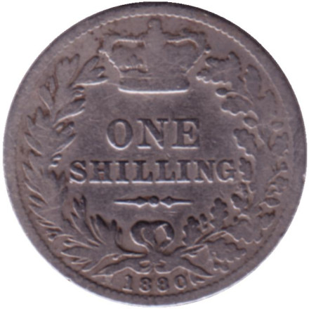 Монета 1 шиллинг. 1880 год, Великобритания. Королева Виктория.