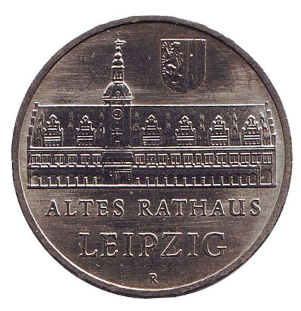 Монета 5 марок. 1984 год, ГДР. Старая Ратуша в Лейпциге.