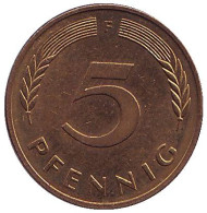 Монета 5 пфеннигов. 1989 год (F), ФРГ. Дубовые листья.