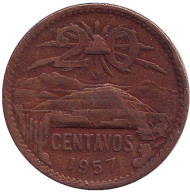 Монета 20 сентаво. 1957 год, Мексика. Пирамида Солнца.
