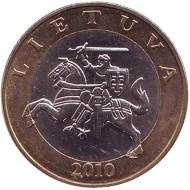 Монета 2 лита. 2010 год, Литва. Из обращения. Рыцарь. Монета 2 лита. 2010 год, Литва. Из обращения. Рыцарь.