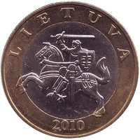 Рыцарь. Монета 2 лита. 2010 год, Литва. Из обращения.