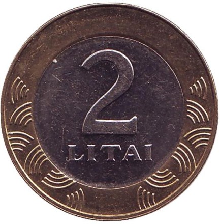 Монета 2 лита. 2010 год, Литва. Из обращения. Рыцарь.