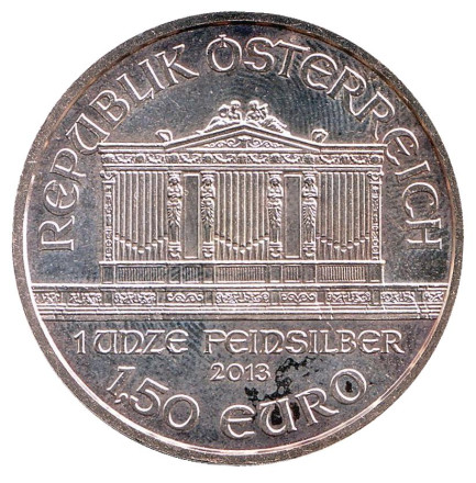 Монета 1,5 евро. 2013 год, Австрия. Венская Филармония.