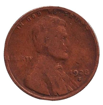 Монета 1 цент. 1928 год (S), США. Линкольн.