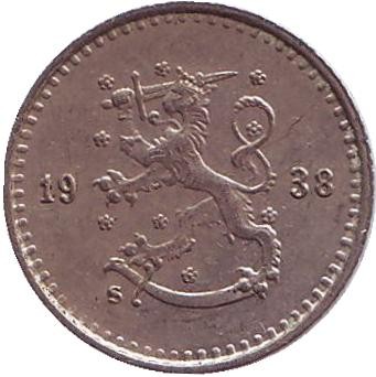 Монета 25 пенни. 1938 год, Финляндия. Монета 25 пенни. 1938 год, Финляндия.