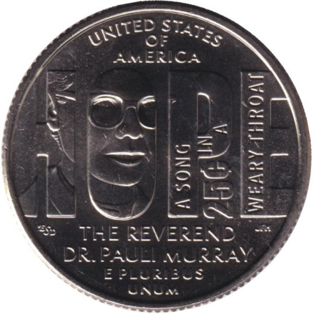 Монета 25 центов. 2024 год (S), США. Паули Мюррей. Серия "Американские женщины".
