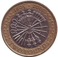 Монета 2 фунта. 2005 год, Великобритания. 400 лет "Пороховому заговору". Монета 2 фунта. 2005 год, Великобритания. 400 лет "Пороховому заговору".