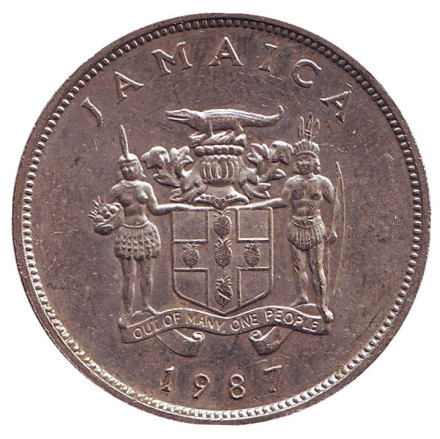 Монета 25 центов. 1987 год, Ямайка. Монета 25 центов. 1987 год, Ямайка.