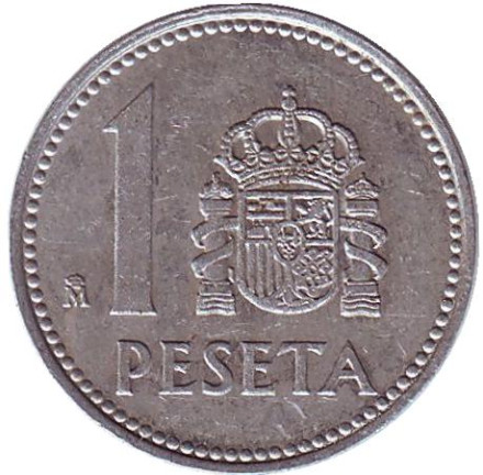 Монета 1 песета. 1984 год, Испания.