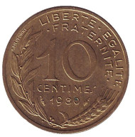 Монета 10 сантимов. 1980 год, Франция. Монета 10 сантимов. 1980 год, Франция.