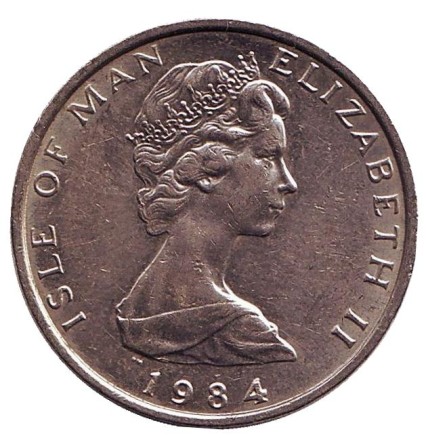 Монета 10 пенсов. 1984 год, Остров Мэн. (Отметка "AB"). Мэнский лохтан.